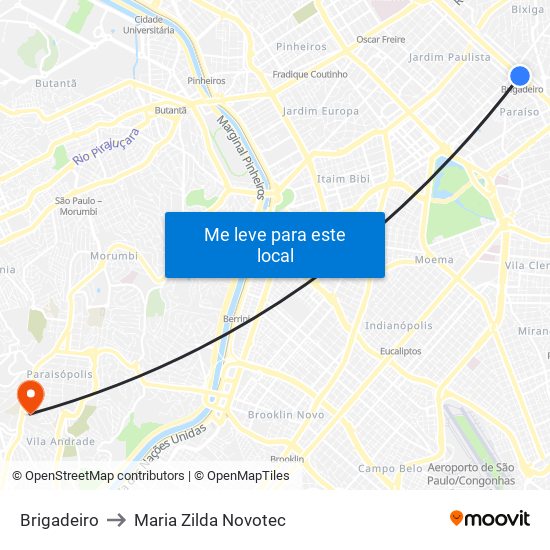 Brigadeiro to Maria Zilda Novotec map