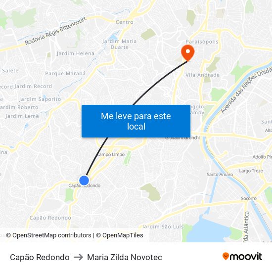 Capão Redondo to Maria Zilda Novotec map