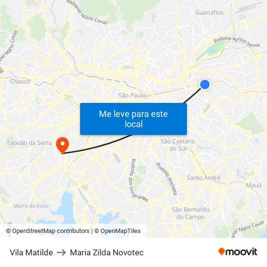 Vila Matilde to Maria Zilda Novotec map