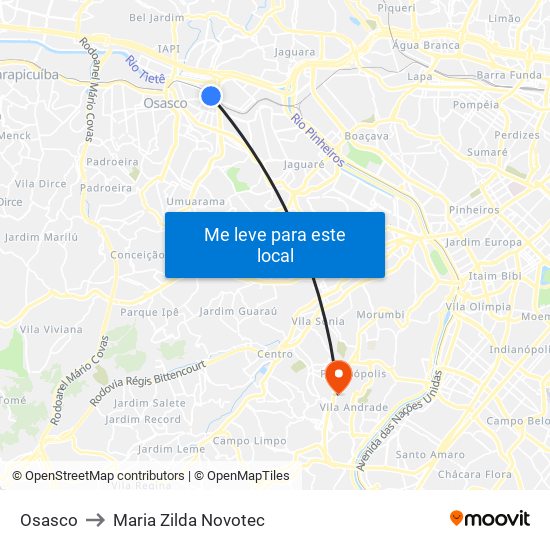 Osasco to Maria Zilda Novotec map