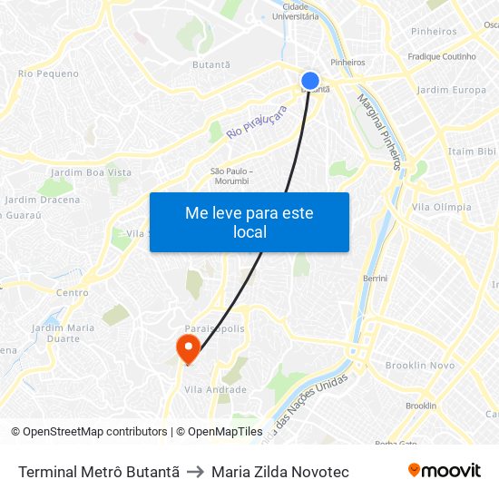 Terminal Metrô Butantã to Maria Zilda Novotec map