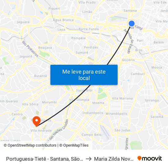 Portuguesa-Tietê - Santana, São Paulo to Maria Zilda Novotec map