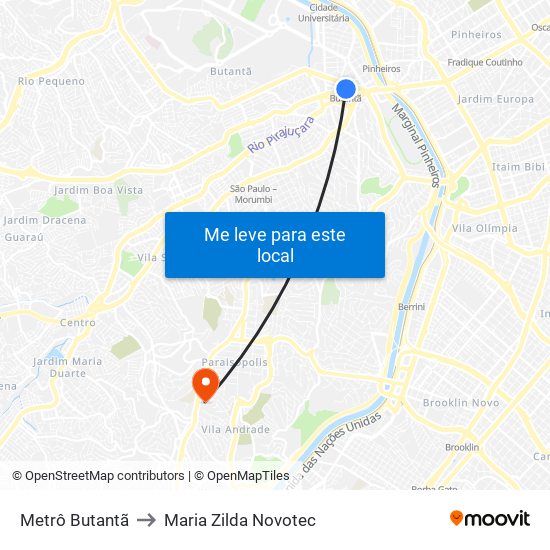 Metrô Butantã to Maria Zilda Novotec map