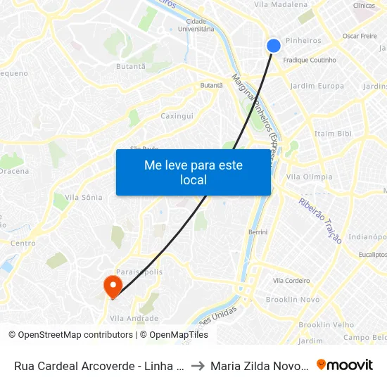 Rua Cardeal Arcoverde - Linha 078 to Maria Zilda Novotec map