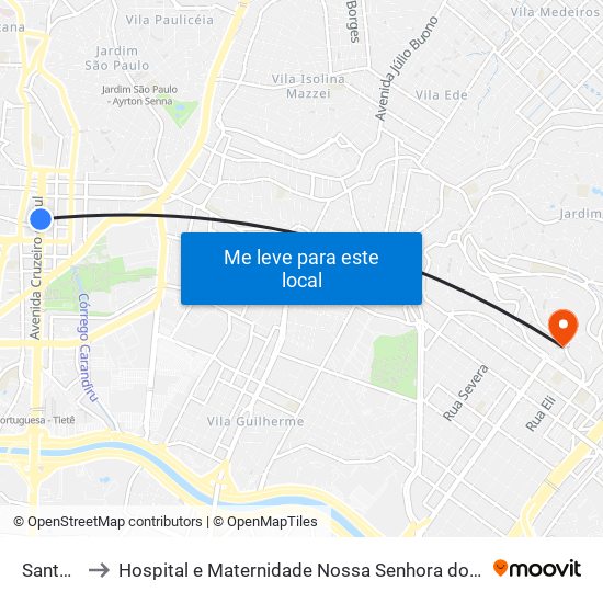 Santana to Hospital e Maternidade Nossa Senhora do Rosário map