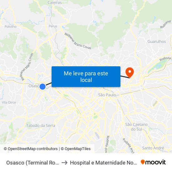 Osasco (Terminal Rodoviário e Urbano) to Hospital e Maternidade Nossa Senhora do Rosário map