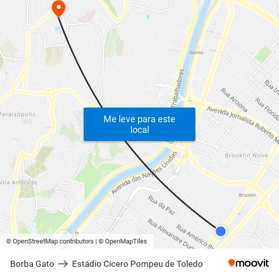 Borba Gato to Estádio Cícero Pompeu de Toledo map