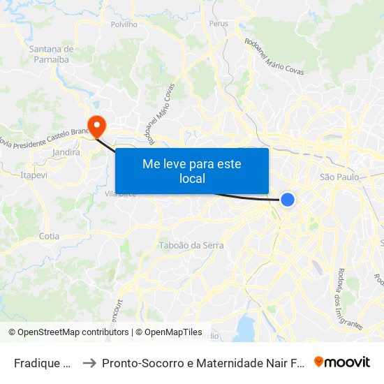 Fradique Coutinho to Pronto-Socorro e Maternidade Nair Fonseca Leitão Arantes map