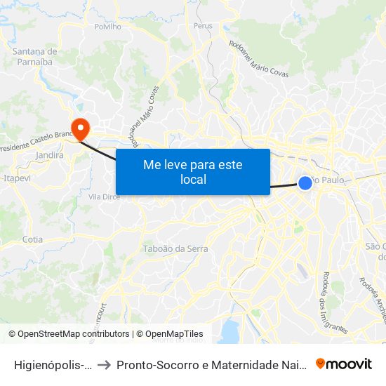 Higienópolis-Mackenzie to Pronto-Socorro e Maternidade Nair Fonseca Leitão Arantes map