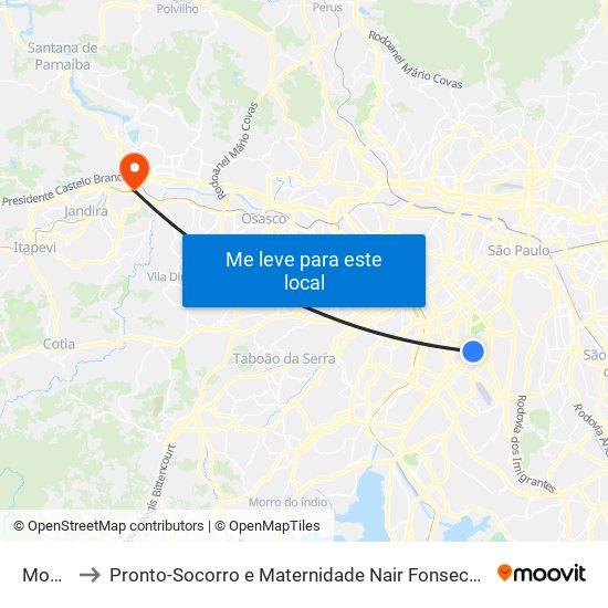 Moema to Pronto-Socorro e Maternidade Nair Fonseca Leitão Arantes map
