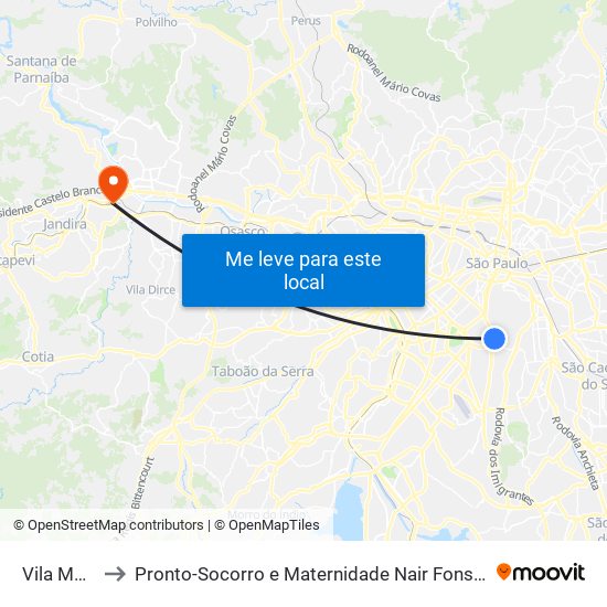 Vila Mariana to Pronto-Socorro e Maternidade Nair Fonseca Leitão Arantes map