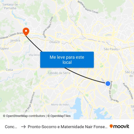 Conceição to Pronto-Socorro e Maternidade Nair Fonseca Leitão Arantes map