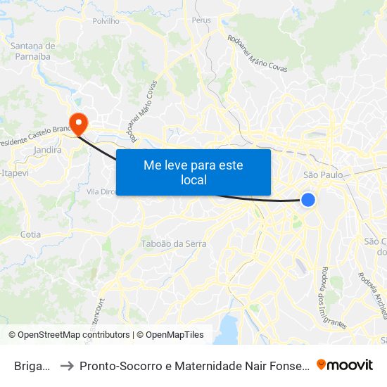 Brigadeiro to Pronto-Socorro e Maternidade Nair Fonseca Leitão Arantes map