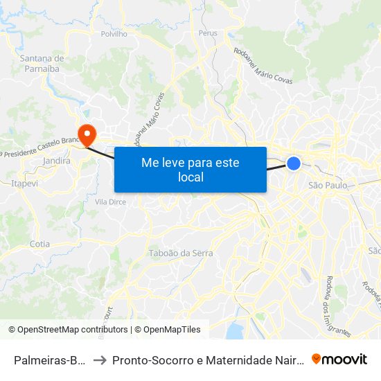 Palmeiras-Barra Funda to Pronto-Socorro e Maternidade Nair Fonseca Leitão Arantes map