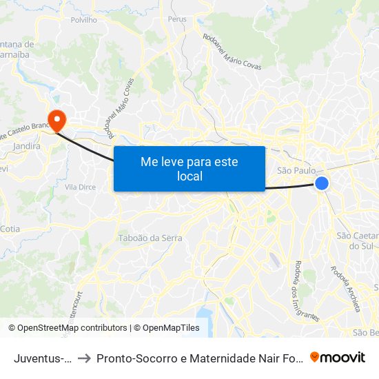 Juventus-Mooca to Pronto-Socorro e Maternidade Nair Fonseca Leitão Arantes map