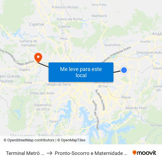 Terminal Metrô Itaquera Norte to Pronto-Socorro e Maternidade Nair Fonseca Leitão Arantes map