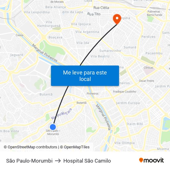 São Paulo-Morumbi to Hospital São Camilo map