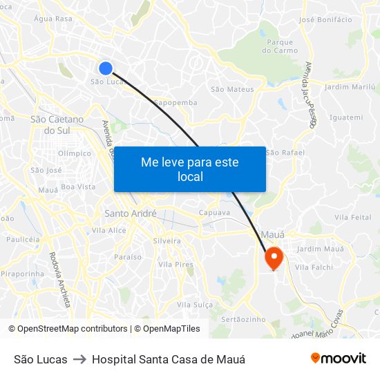 São Lucas to Hospital Santa Casa de Mauá map