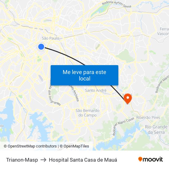 Trianon-Masp to Hospital Santa Casa de Mauá map