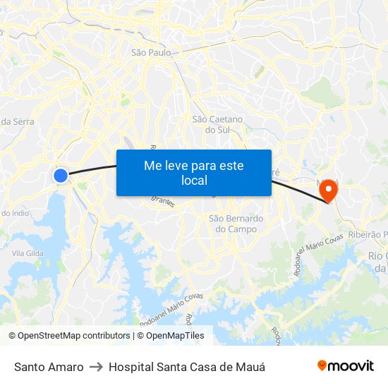 Santo Amaro to Hospital Santa Casa de Mauá map