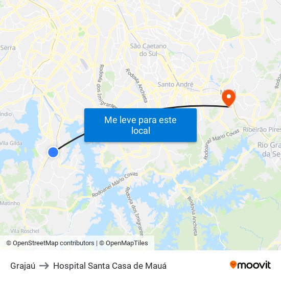 Grajaú to Hospital Santa Casa de Mauá map