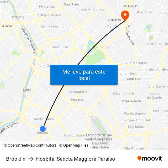 Brooklin to Hospital Sancta Maggiore Paraíso map