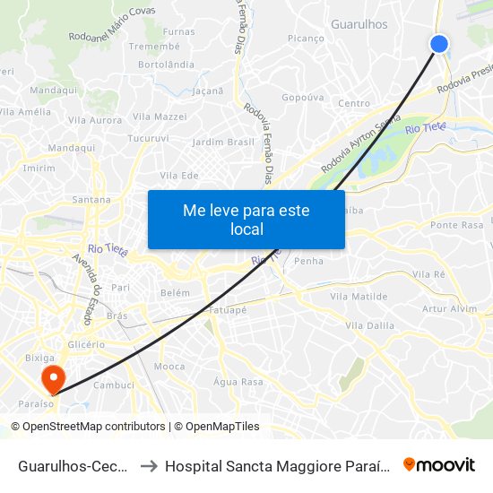 Guarulhos-Cecap to Hospital Sancta Maggiore Paraíso map