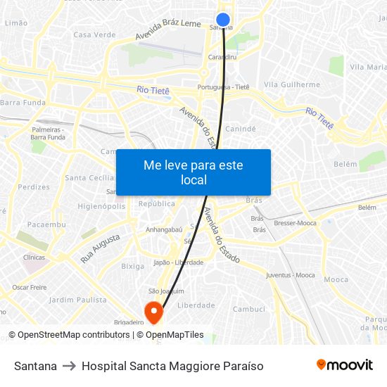 Santana to Hospital Sancta Maggiore Paraíso map