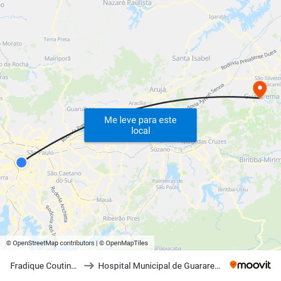 Fradique Coutinho to Hospital Municipal de Guararema map