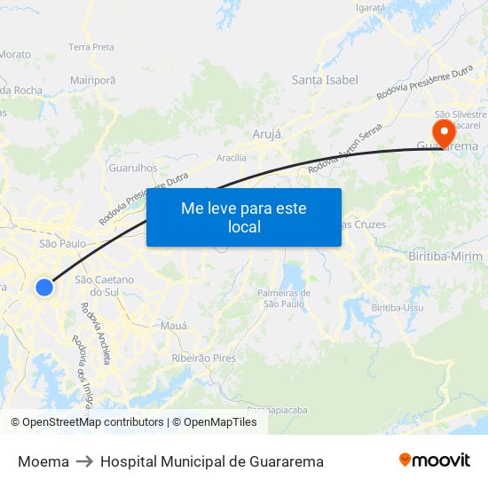 Moema to Hospital Municipal de Guararema map