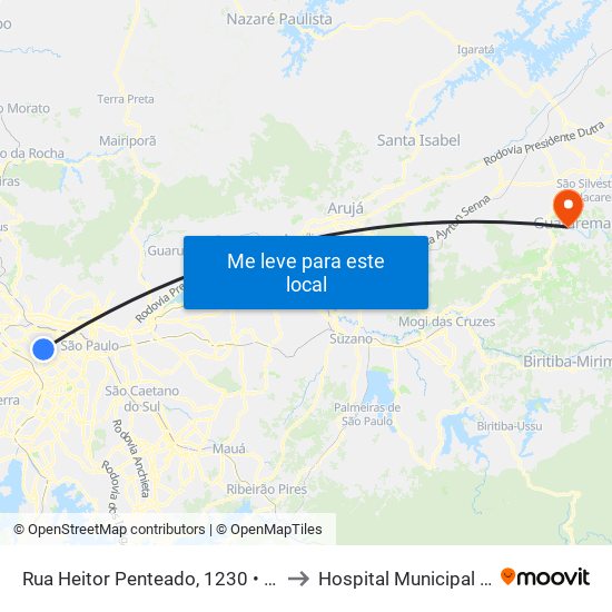 Rua Heitor Penteado, 1230 • Metrô Vila Madalena to Hospital Municipal de Guararema map