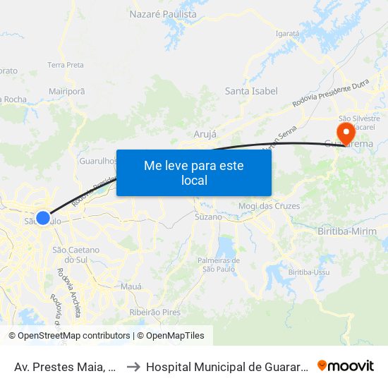 Av. Prestes Maia, 940 to Hospital Municipal de Guararema map