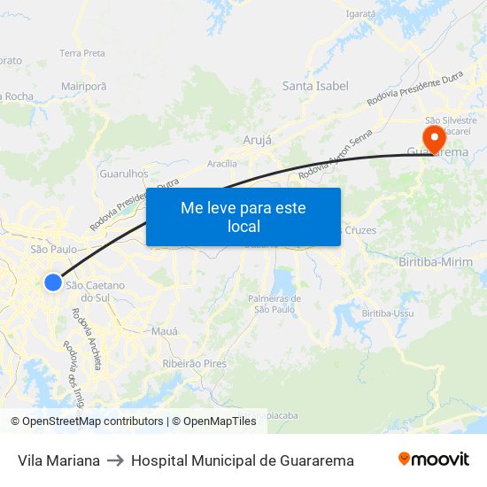 Vila Mariana to Hospital Municipal de Guararema map