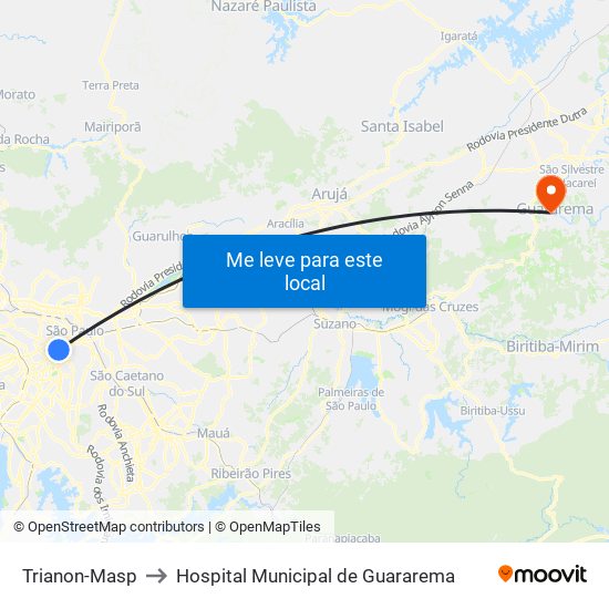 Trianon-Masp to Hospital Municipal de Guararema map