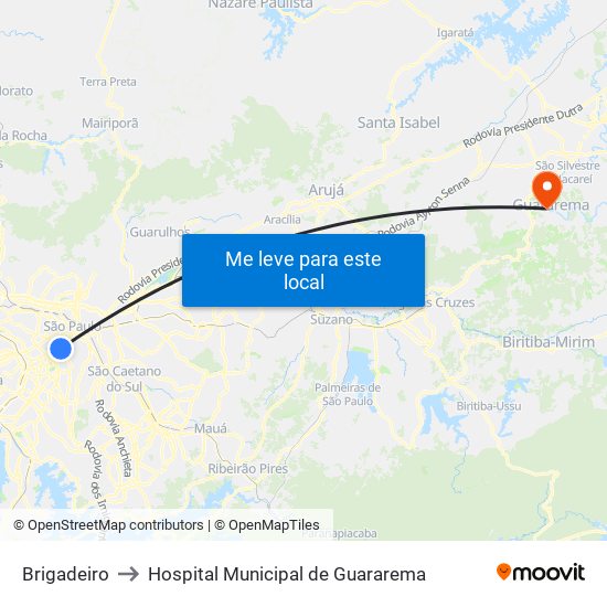 Brigadeiro to Hospital Municipal de Guararema map