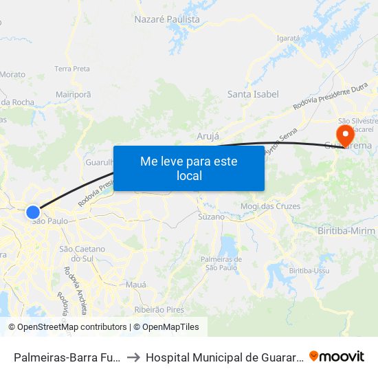 Palmeiras-Barra Funda to Hospital Municipal de Guararema map