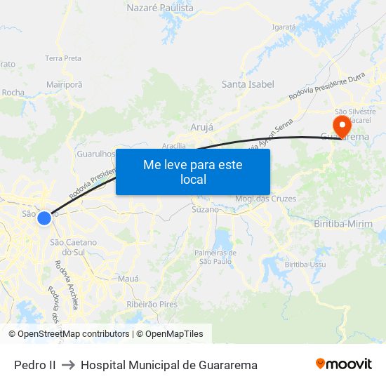 Pedro II to Hospital Municipal de Guararema map