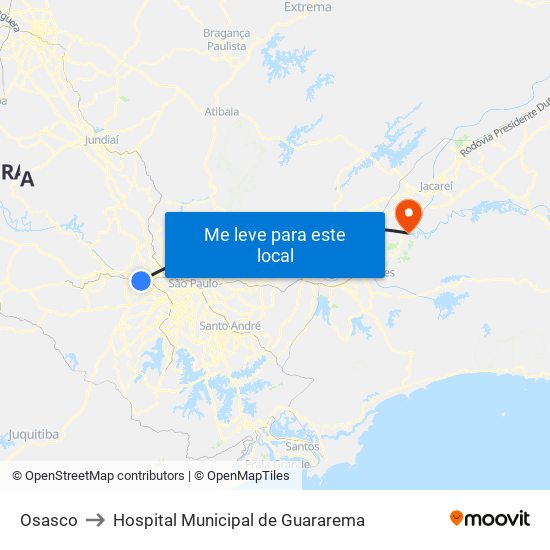 Osasco to Hospital Municipal de Guararema map