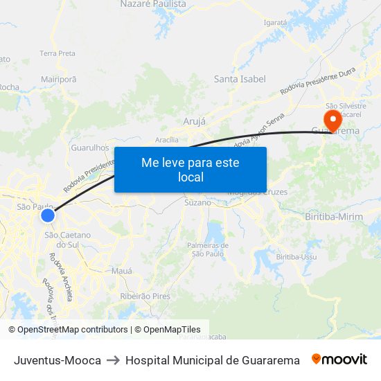 Juventus-Mooca to Hospital Municipal de Guararema map
