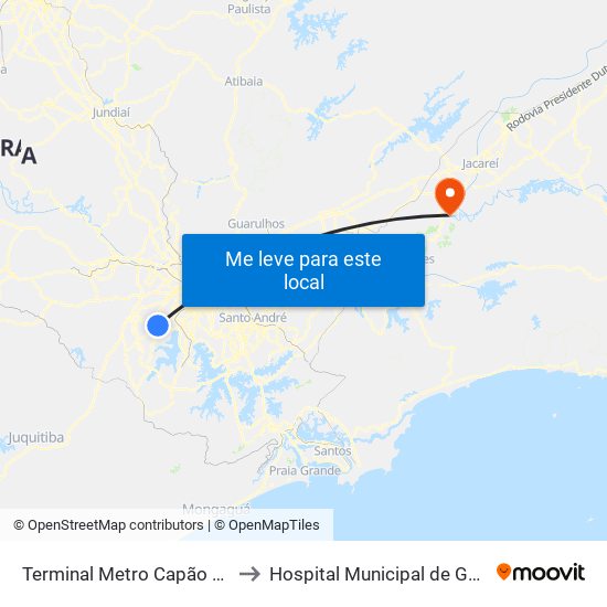 Terminal Metro Capão Redondo to Hospital Municipal de Guararema map