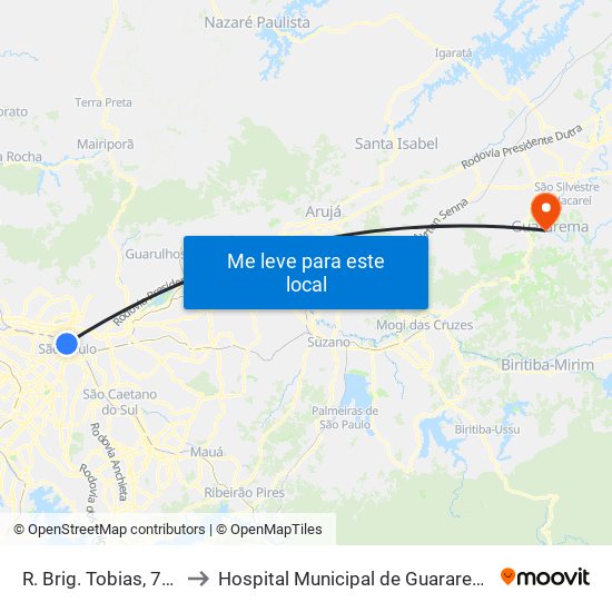 R. Brig. Tobias, 780 to Hospital Municipal de Guararema map