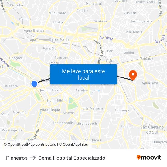 Pinheiros to Cema Hospital Especializado map