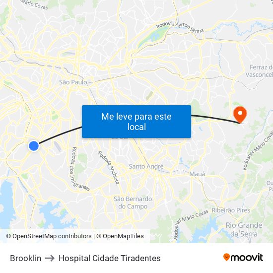 Brooklin to Hospital Cidade Tiradentes map