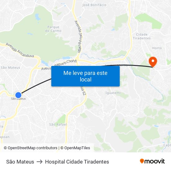São Mateus to Hospital Cidade Tiradentes map