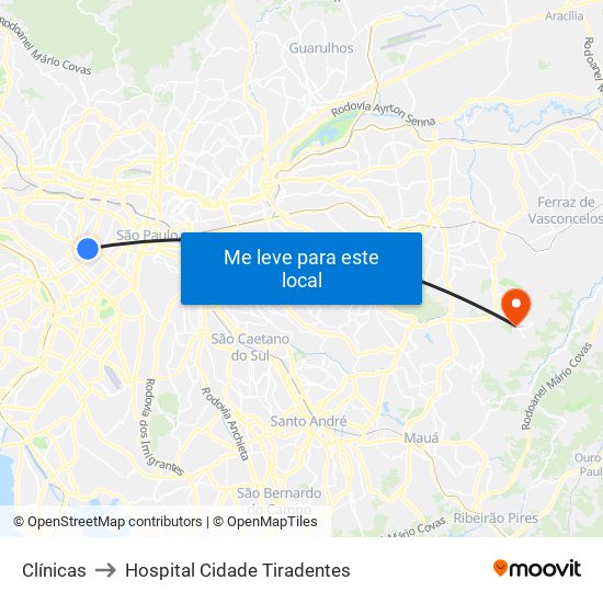 Clínicas to Hospital Cidade Tiradentes map