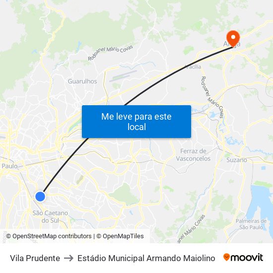 Vila Prudente to Estádio Municipal Armando Maiolino map
