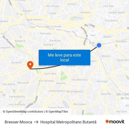 Bresser-Mooca to Hospital Metropolitano Butantã map