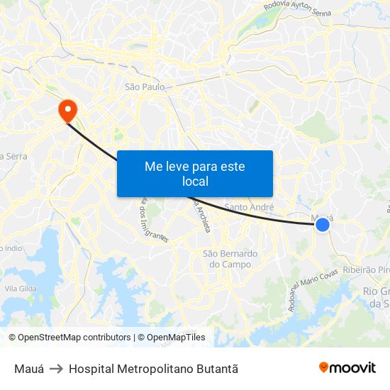 Mauá to Hospital Metropolitano Butantã map