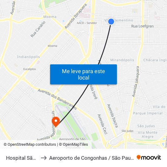 Hospital São Paulo to Aeroporto de Congonhas / São Paulo - Cgh / Sbsp map