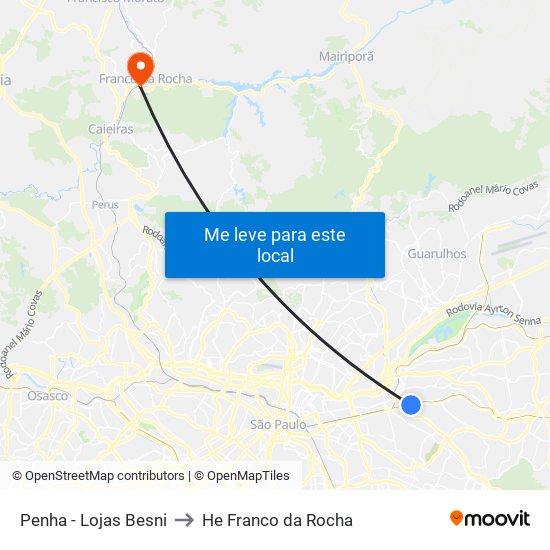 Penha - Lojas Besni to He Franco da Rocha map